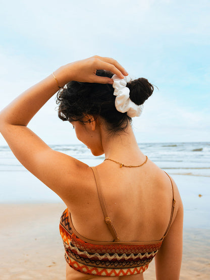 Fluffy Touch Pure Silk Scrunchie White