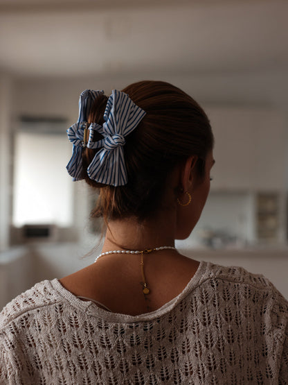 Sweet Bow Navy-striped Haarklammer