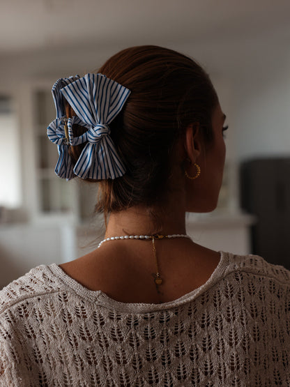 Sweet Bow Navy-striped Haarklammer