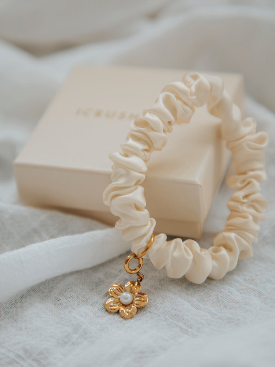 Blissful Pure Silk Scrunchie Cream White
